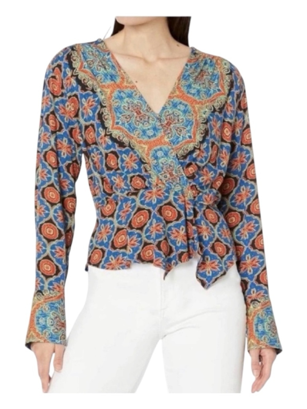 FREE PEOPLE Falling For You Blouse, Asymmetrical Hem, Size SP.
